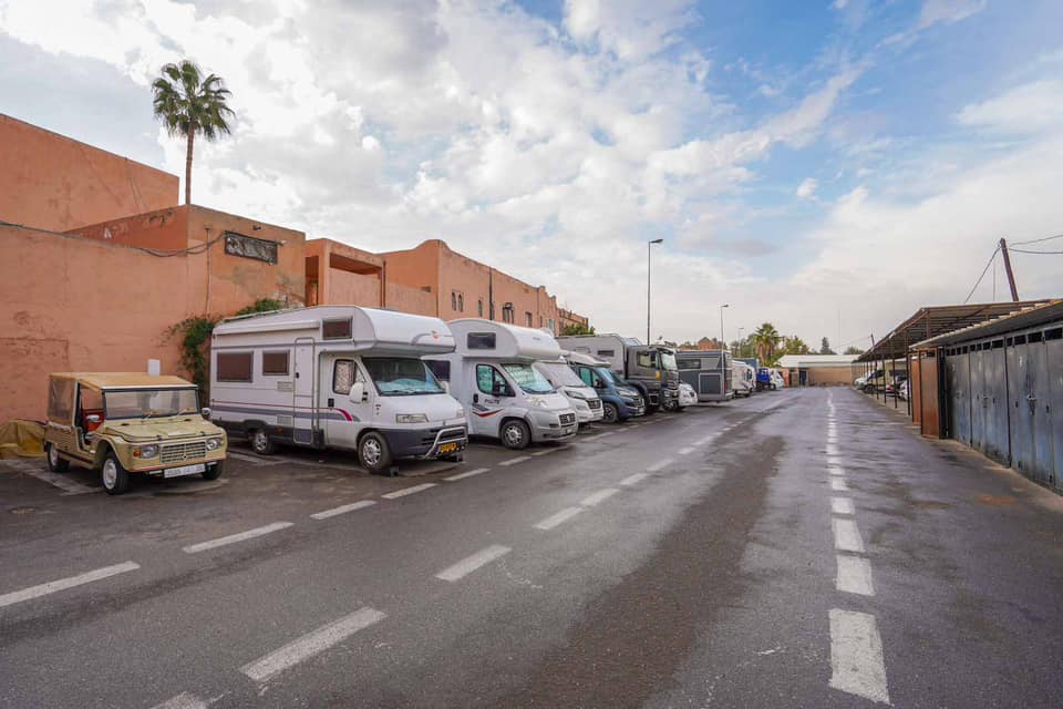 Motorhome parking in Marrakech, Morocco.
